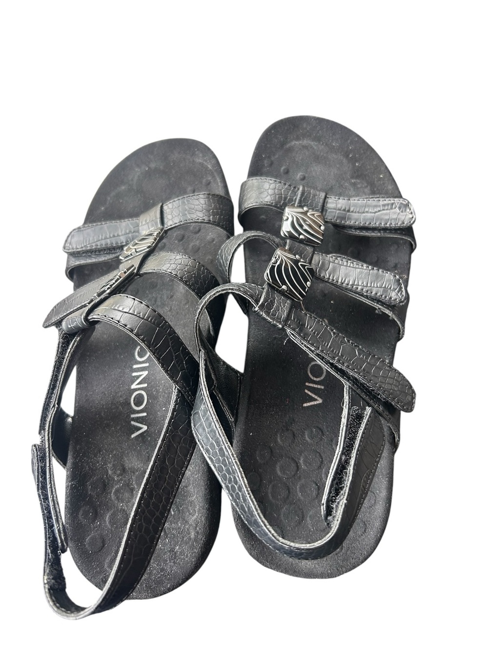 Vionic Amber Adjustable Orthotic Sandals Black Croc Embossed Women’s Size 5 - Picture 5 of 9